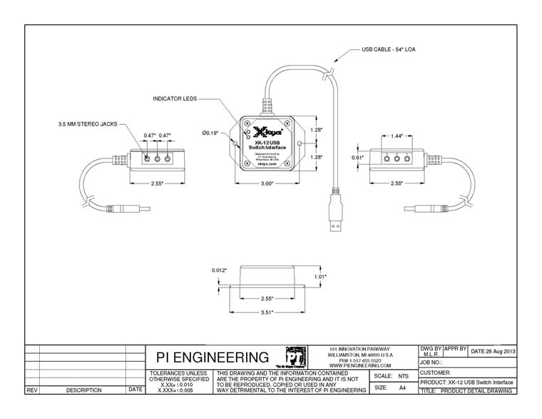 Dimensions of X-keys XK-12 USB Switch Interface